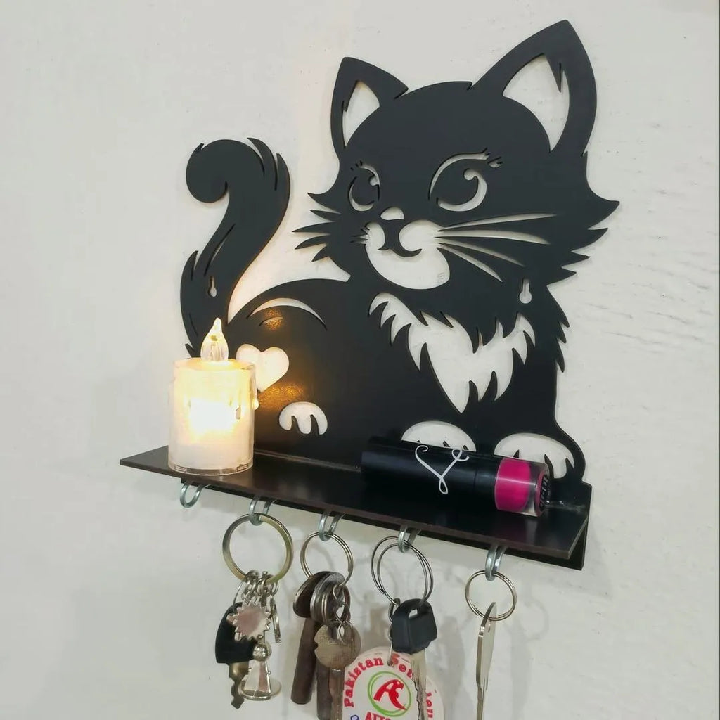 Cat Wooden Design Key Holder
